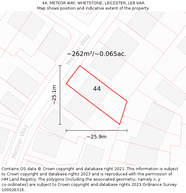 44, METEOR WAY, WHETSTONE, LEICESTER, LE8 6AA: Plot and title map