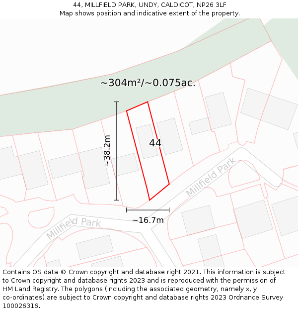 44, MILLFIELD PARK, UNDY, CALDICOT, NP26 3LF: Plot and title map
