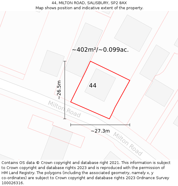 44, MILTON ROAD, SALISBURY, SP2 8AX: Plot and title map