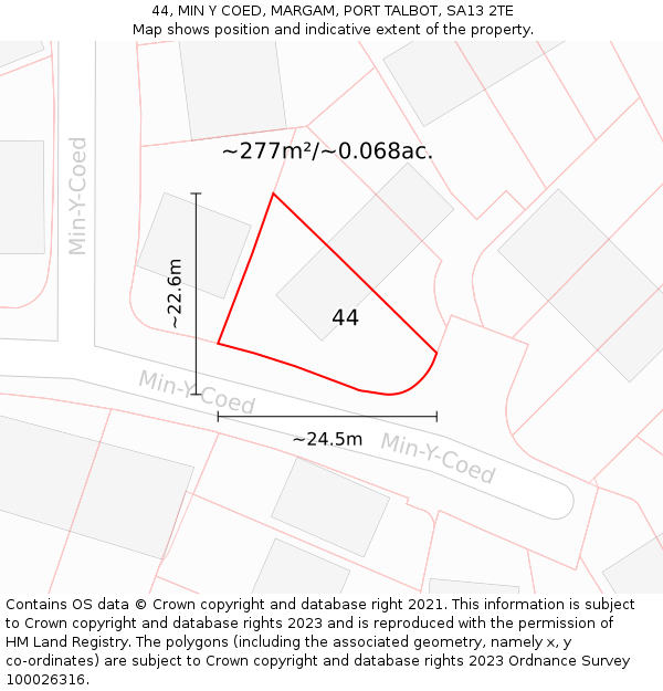 44, MIN Y COED, MARGAM, PORT TALBOT, SA13 2TE: Plot and title map