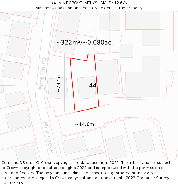 44, MINT GROVE, MELKSHAM, SN12 6YN: Plot and title map