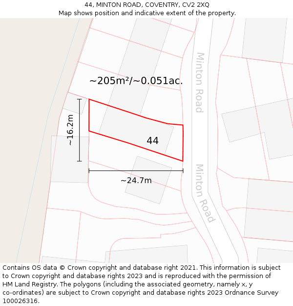 44, MINTON ROAD, COVENTRY, CV2 2XQ: Plot and title map