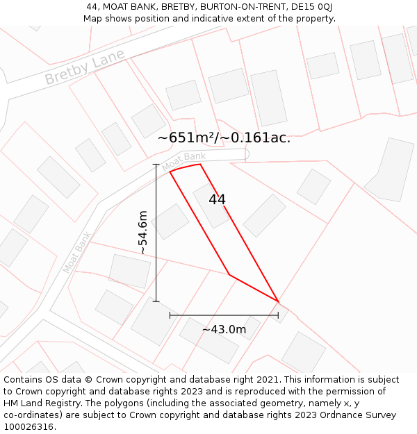 44, MOAT BANK, BRETBY, BURTON-ON-TRENT, DE15 0QJ: Plot and title map