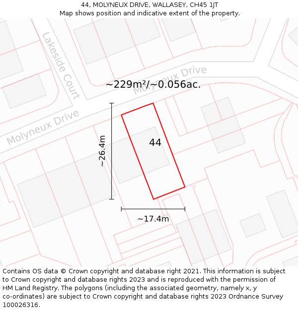 44, MOLYNEUX DRIVE, WALLASEY, CH45 1JT: Plot and title map