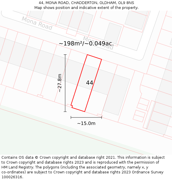 44, MONA ROAD, CHADDERTON, OLDHAM, OL9 8NS: Plot and title map