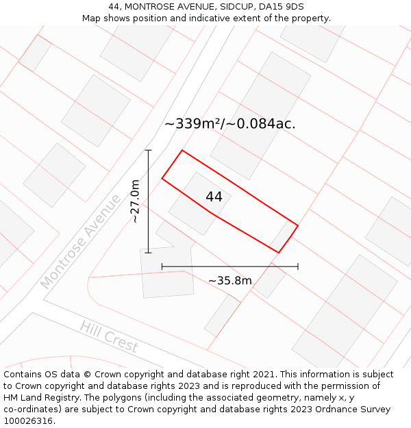 44, MONTROSE AVENUE, SIDCUP, DA15 9DS: Plot and title map