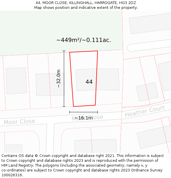 44, MOOR CLOSE, KILLINGHALL, HARROGATE, HG3 2DZ: Plot and title map