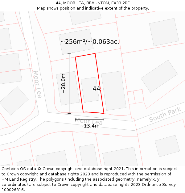 44, MOOR LEA, BRAUNTON, EX33 2PE: Plot and title map