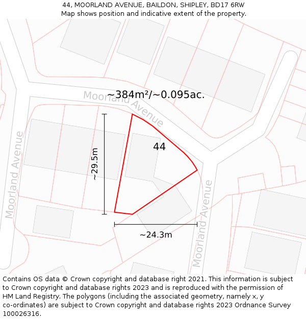 44, MOORLAND AVENUE, BAILDON, SHIPLEY, BD17 6RW: Plot and title map