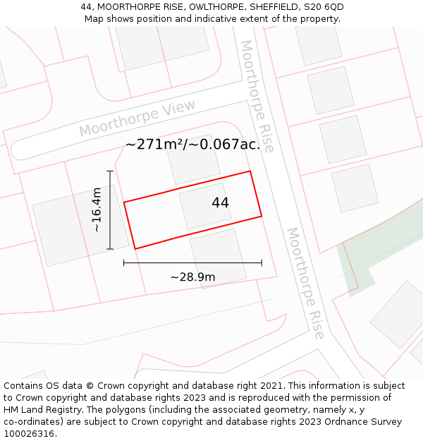 44, MOORTHORPE RISE, OWLTHORPE, SHEFFIELD, S20 6QD: Plot and title map