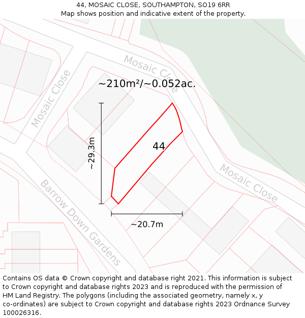 44, MOSAIC CLOSE, SOUTHAMPTON, SO19 6RR: Plot and title map