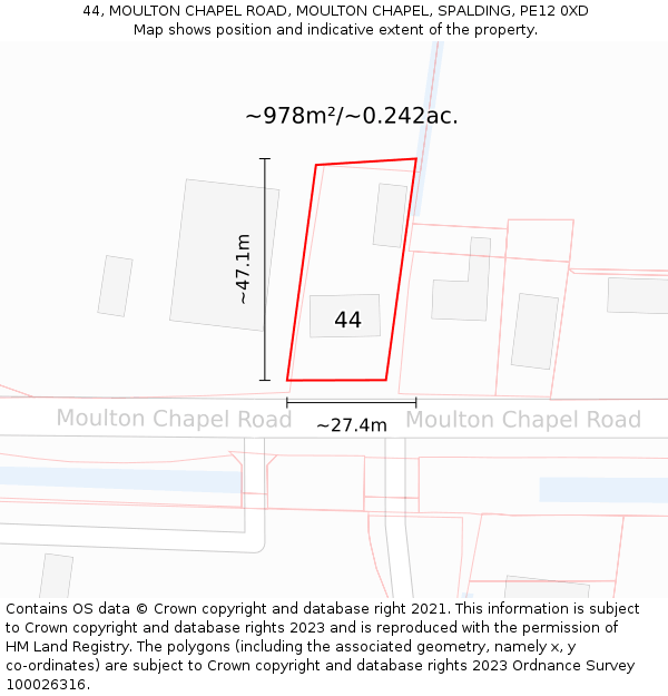 44, MOULTON CHAPEL ROAD, MOULTON CHAPEL, SPALDING, PE12 0XD: Plot and title map