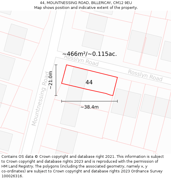 44, MOUNTNESSING ROAD, BILLERICAY, CM12 9EU: Plot and title map