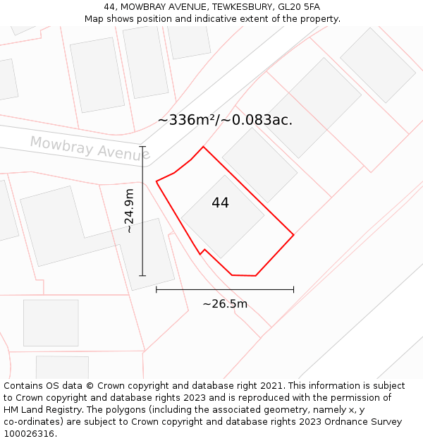 44, MOWBRAY AVENUE, TEWKESBURY, GL20 5FA: Plot and title map