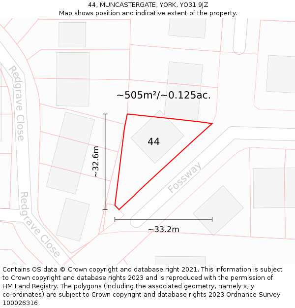 44, MUNCASTERGATE, YORK, YO31 9JZ: Plot and title map