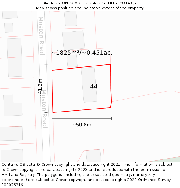 44, MUSTON ROAD, HUNMANBY, FILEY, YO14 0JY: Plot and title map