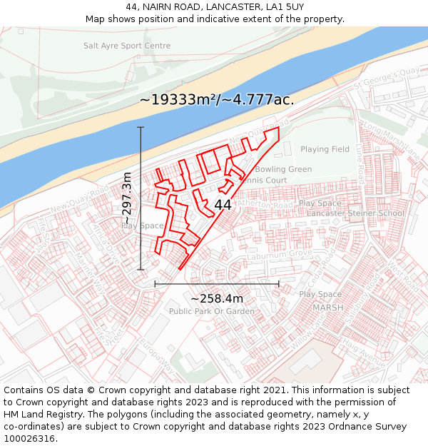 44, NAIRN ROAD, LANCASTER, LA1 5UY: Plot and title map