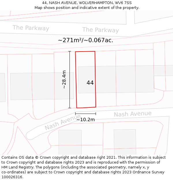 44, NASH AVENUE, WOLVERHAMPTON, WV6 7SS: Plot and title map