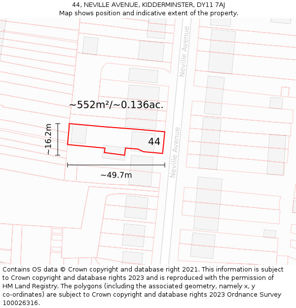 44, NEVILLE AVENUE, KIDDERMINSTER, DY11 7AJ: Plot and title map