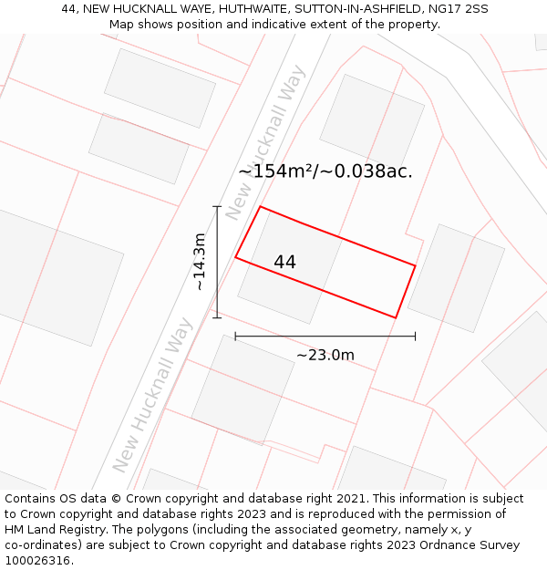 44, NEW HUCKNALL WAYE, HUTHWAITE, SUTTON-IN-ASHFIELD, NG17 2SS: Plot and title map