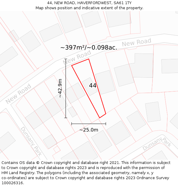 44, NEW ROAD, HAVERFORDWEST, SA61 1TY: Plot and title map