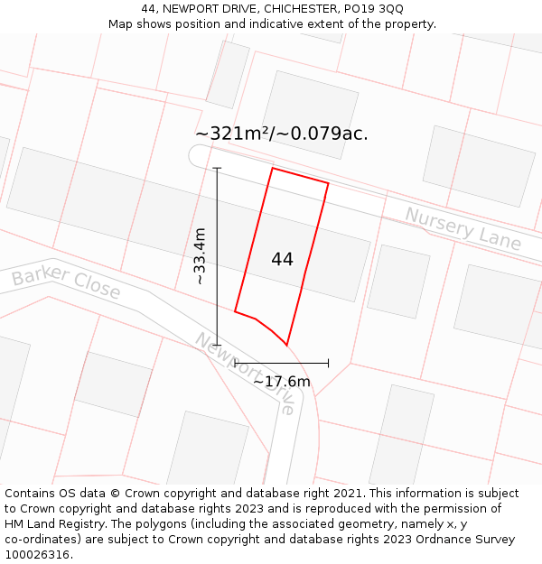 44, NEWPORT DRIVE, CHICHESTER, PO19 3QQ: Plot and title map