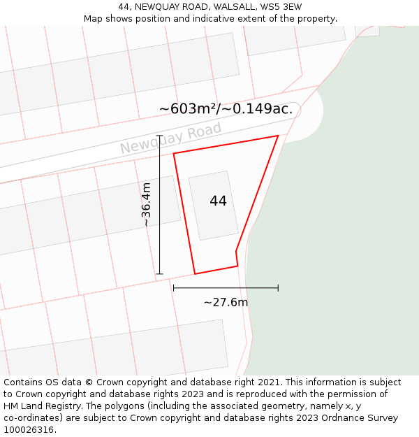 44, NEWQUAY ROAD, WALSALL, WS5 3EW: Plot and title map