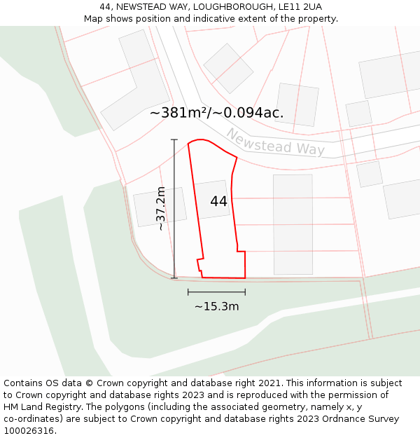 44, NEWSTEAD WAY, LOUGHBOROUGH, LE11 2UA: Plot and title map