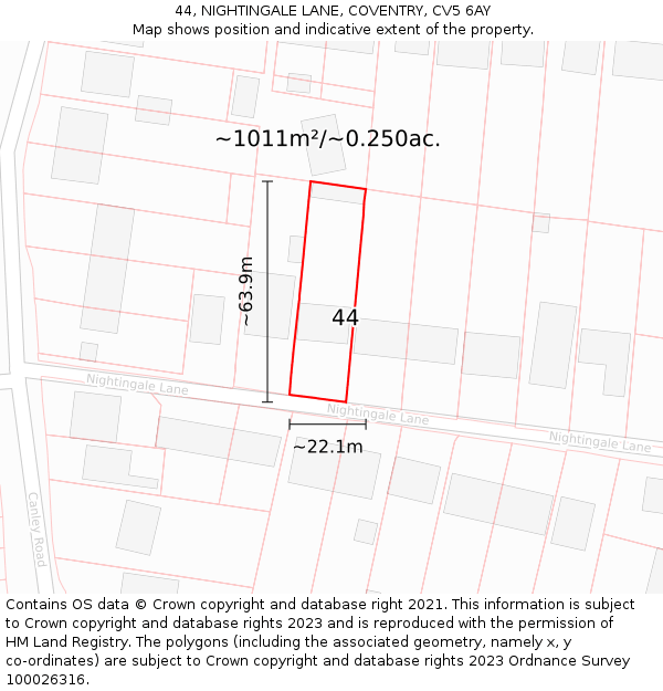 44, NIGHTINGALE LANE, COVENTRY, CV5 6AY: Plot and title map