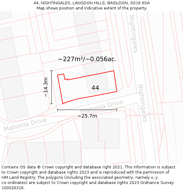 44, NIGHTINGALES, LANGDON HILLS, BASILDON, SS16 6SA: Plot and title map