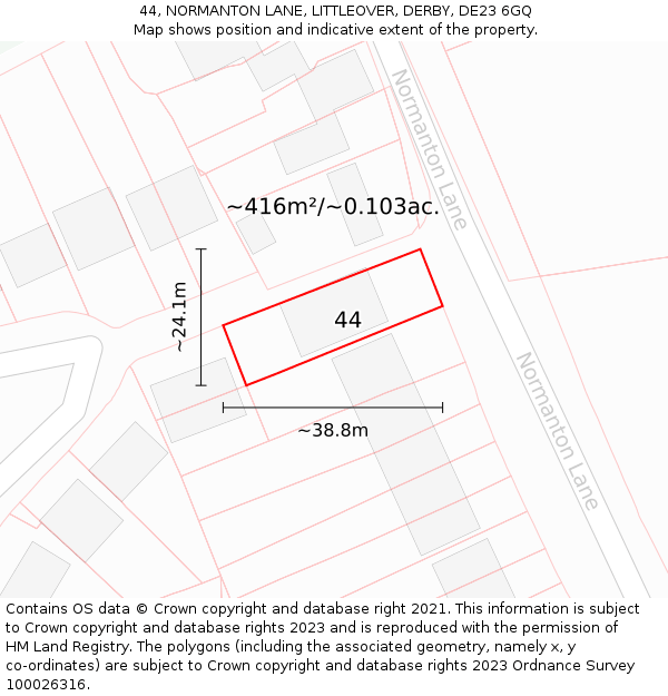 44, NORMANTON LANE, LITTLEOVER, DERBY, DE23 6GQ: Plot and title map