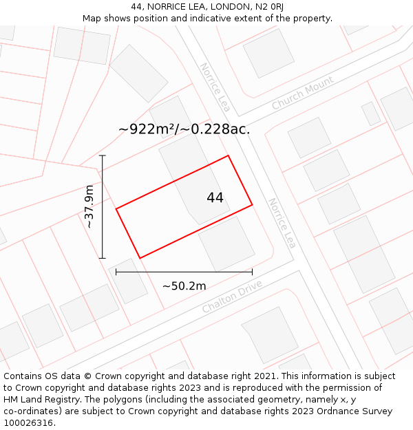 44, NORRICE LEA, LONDON, N2 0RJ: Plot and title map