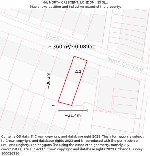 44, NORTH CRESCENT, LONDON, N3 3LL: Plot and title map