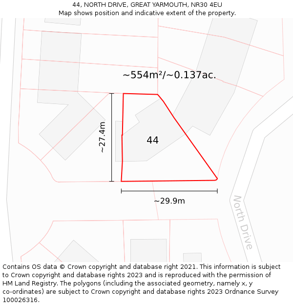 44, NORTH DRIVE, GREAT YARMOUTH, NR30 4EU: Plot and title map