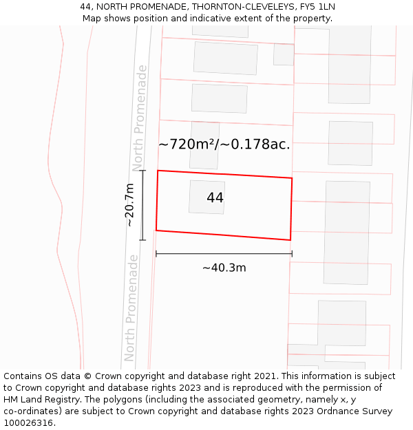 44, NORTH PROMENADE, THORNTON-CLEVELEYS, FY5 1LN: Plot and title map