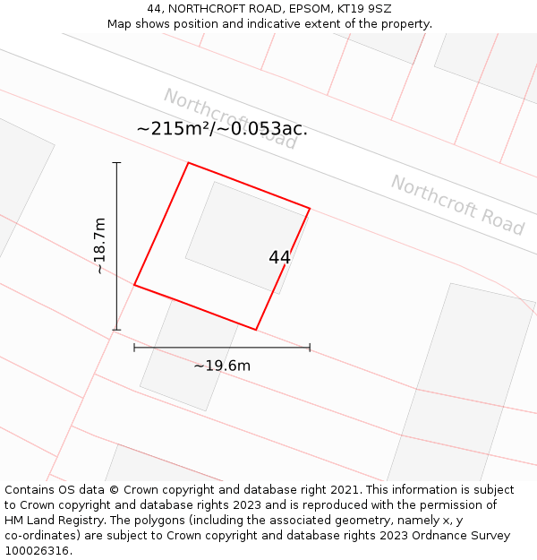 44, NORTHCROFT ROAD, EPSOM, KT19 9SZ: Plot and title map