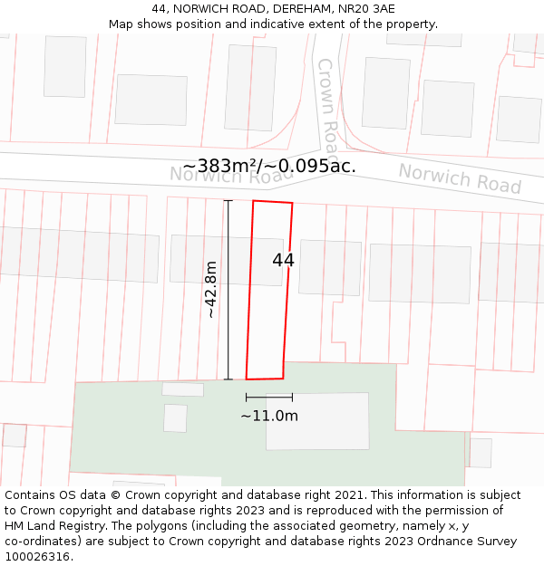 44, NORWICH ROAD, DEREHAM, NR20 3AE: Plot and title map