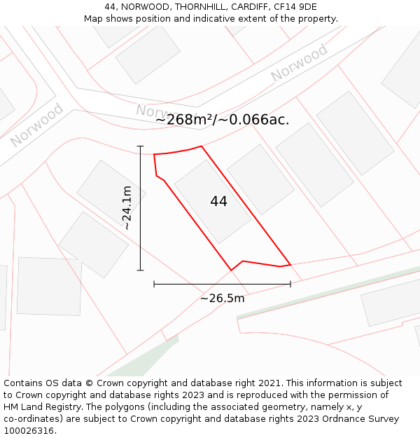 44, NORWOOD, THORNHILL, CARDIFF, CF14 9DE: Plot and title map