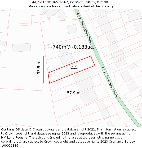 44, NOTTINGHAM ROAD, CODNOR, RIPLEY, DE5 9RH: Plot and title map