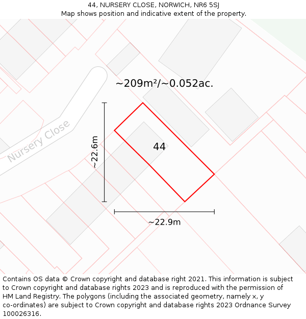 44, NURSERY CLOSE, NORWICH, NR6 5SJ: Plot and title map