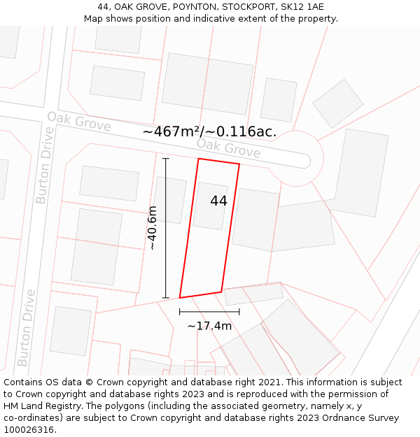 44, OAK GROVE, POYNTON, STOCKPORT, SK12 1AE: Plot and title map