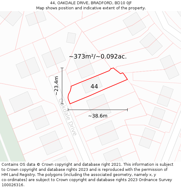 44, OAKDALE DRIVE, BRADFORD, BD10 0JF: Plot and title map