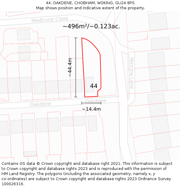44, OAKDENE, CHOBHAM, WOKING, GU24 8PS: Plot and title map