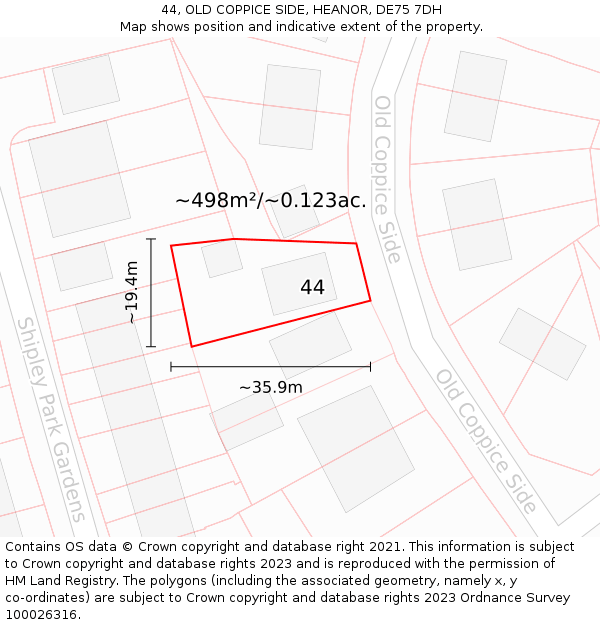 44, OLD COPPICE SIDE, HEANOR, DE75 7DH: Plot and title map