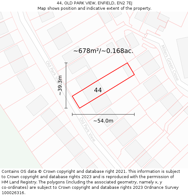 44, OLD PARK VIEW, ENFIELD, EN2 7EJ: Plot and title map