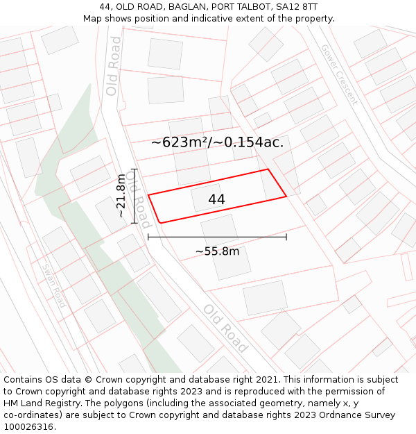 44, OLD ROAD, BAGLAN, PORT TALBOT, SA12 8TT: Plot and title map