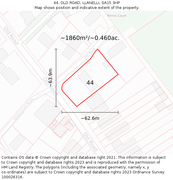 44, OLD ROAD, LLANELLI, SA15 3HP: Plot and title map