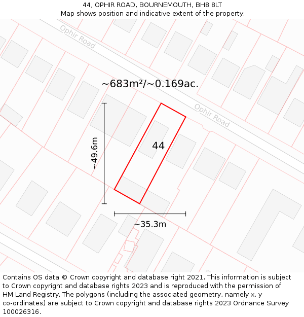 44, OPHIR ROAD, BOURNEMOUTH, BH8 8LT: Plot and title map