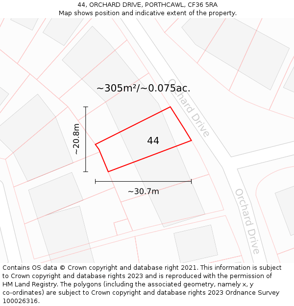 44, ORCHARD DRIVE, PORTHCAWL, CF36 5RA: Plot and title map