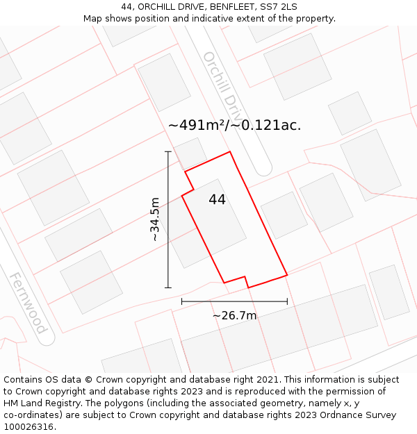 44, ORCHILL DRIVE, BENFLEET, SS7 2LS: Plot and title map